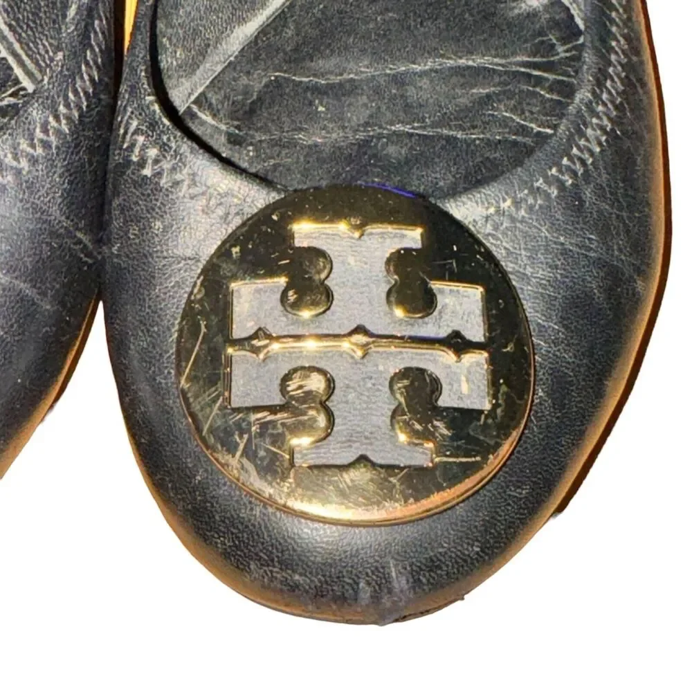 Tory Burch Minnie Travel Ballet Flat Women's Size 7 M Black Leather Slip On Shoe